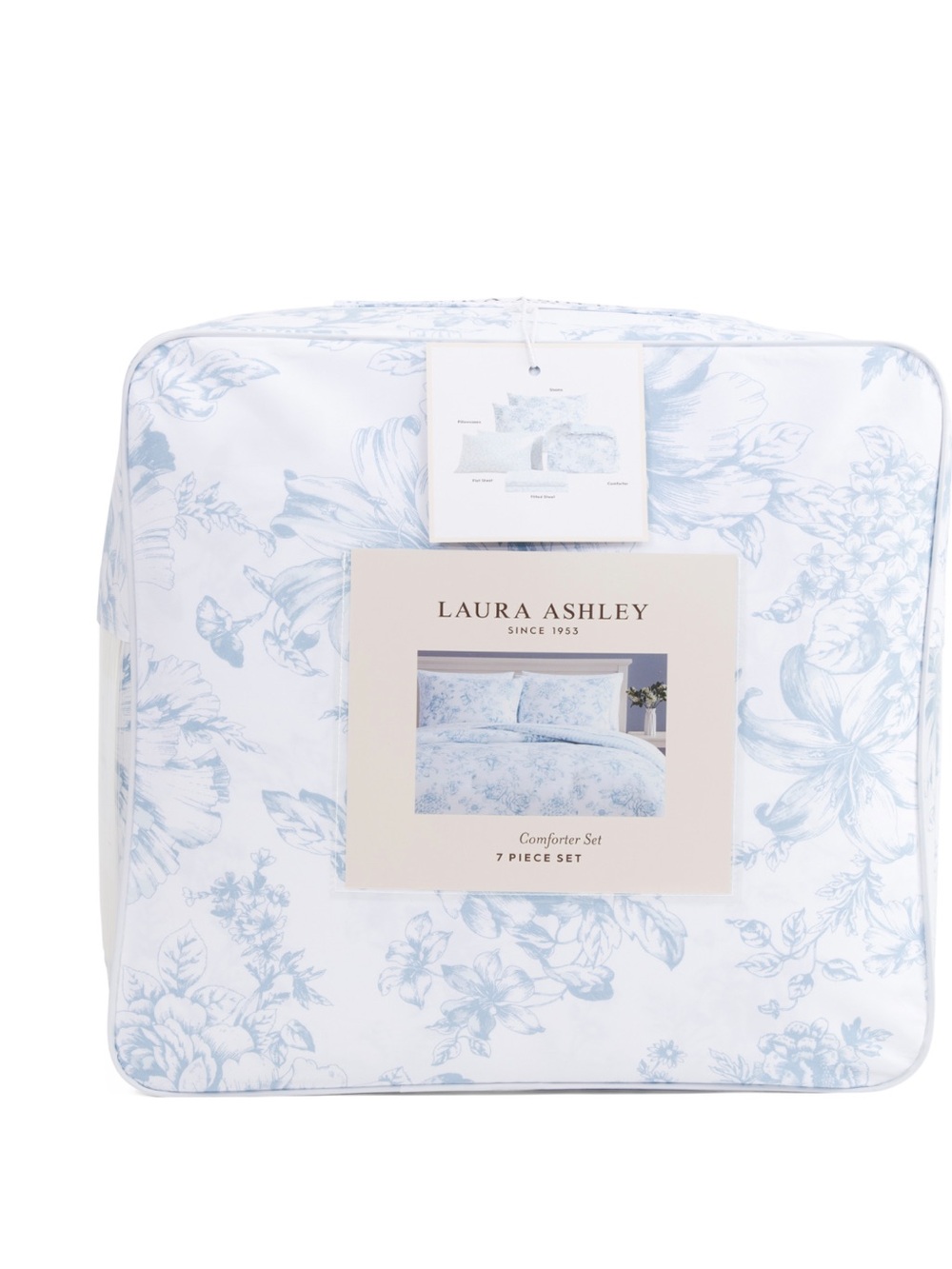 Laura Ashley White and Light Blue Floral Comforter Set